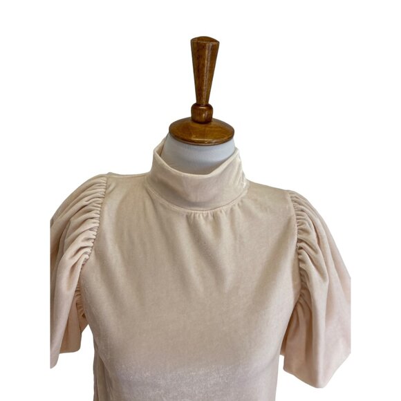 Free People Claudia Puff-Sleeve Blouse Pink Size XS Holiday Velvet Bohemian Cute - Picture 9 of 16